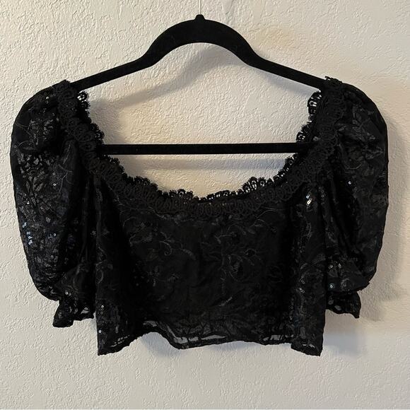 Intimately Free People Black Sequin Mesh Crop Top - Picture 3 of 6